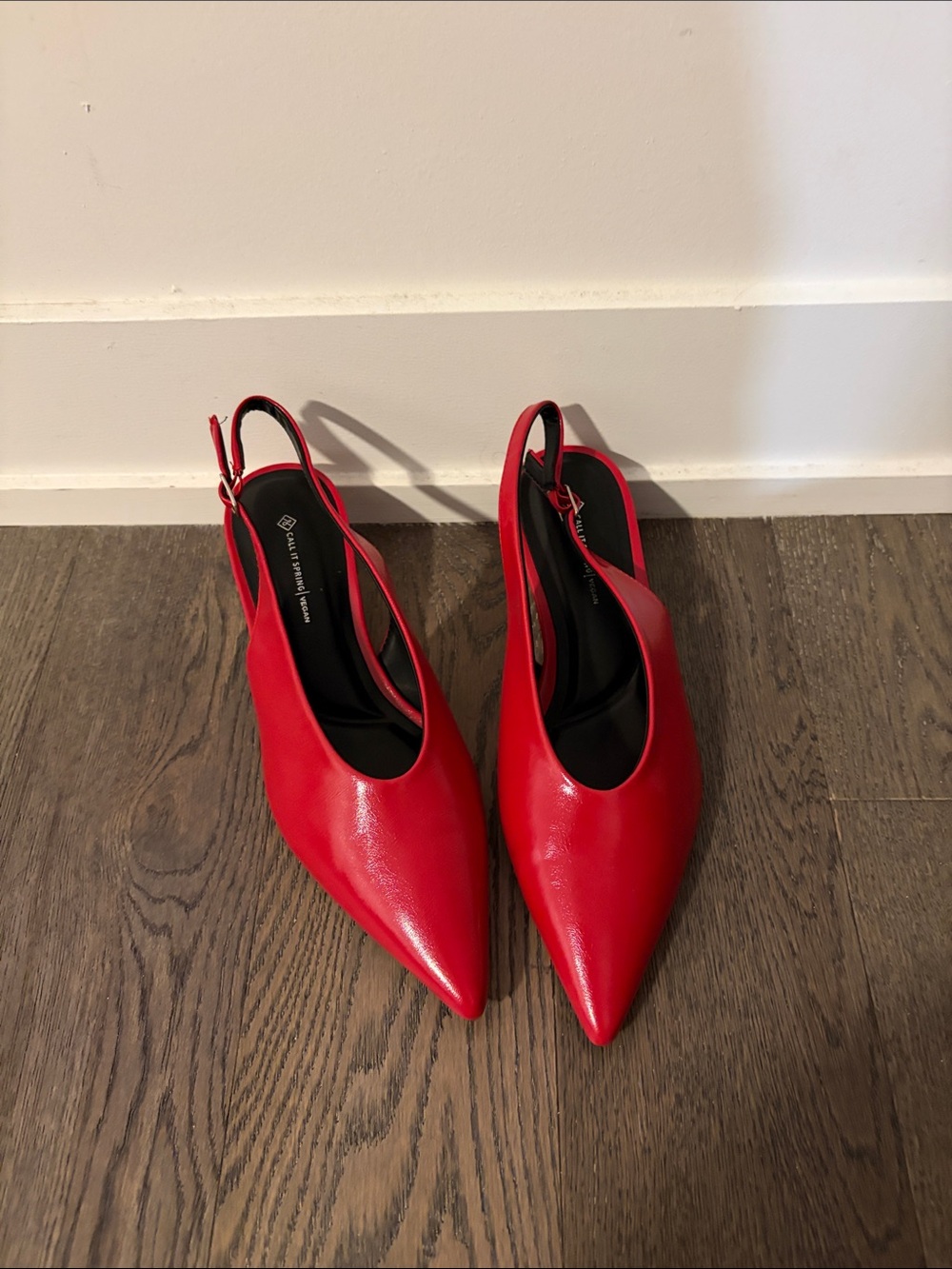 Red Vegan Leather Slingback Kitten Heels